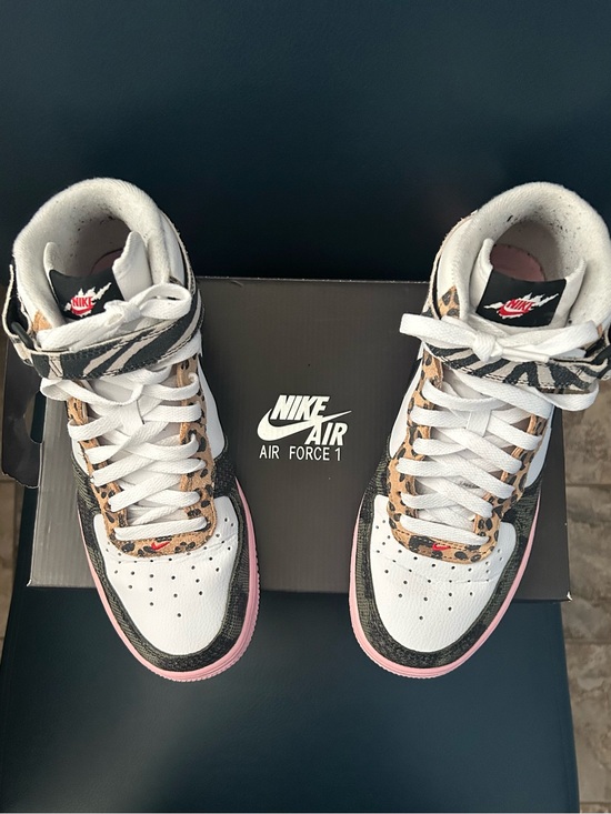 Nike Shoes - Nike Air Force 1 High-Top Sneakers - White, Black, Leopard & Pink Trim